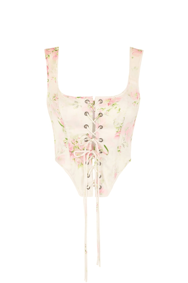 Floral Print Ribbon Corset corsetstop.com