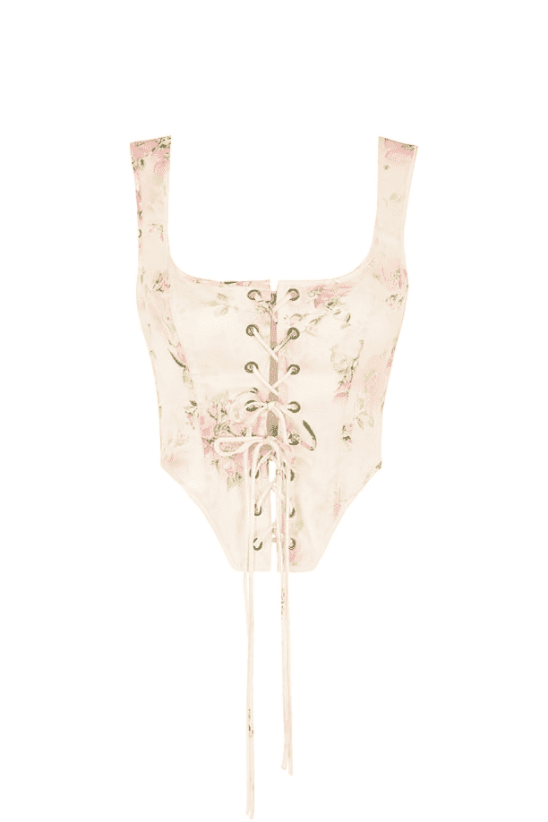 Floral Print Ribbon Corset corsetstop.com