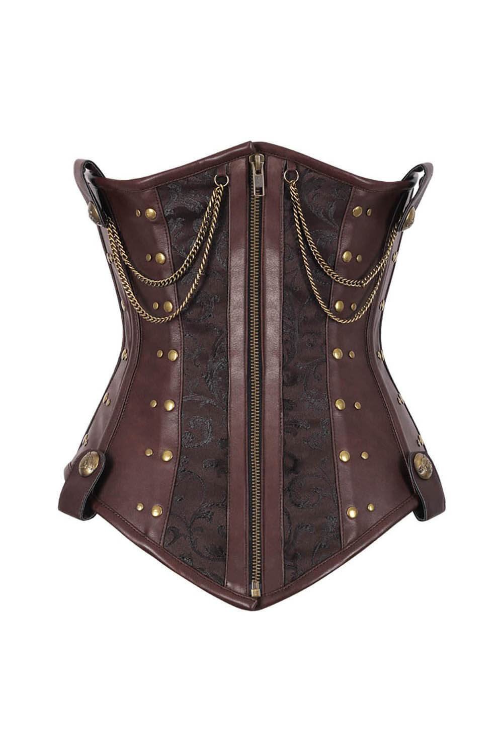 Steampunk Underbust Brocade Corset with chains corsetstop.com
