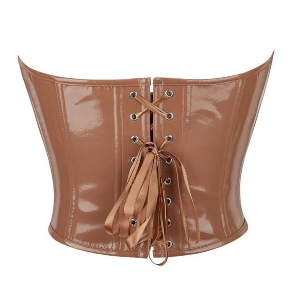 Brown Shiny PVC Leather Corset For Women corsetstop.com