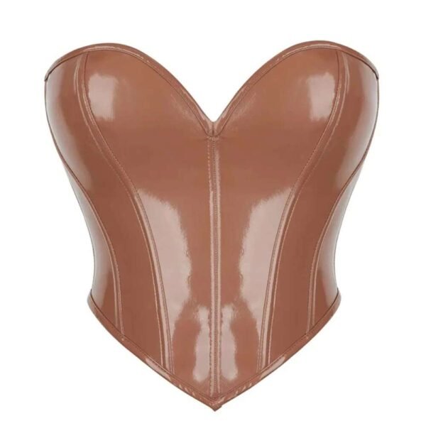 Brown Shiny PVC Leather Corset For Women corsetstop.com