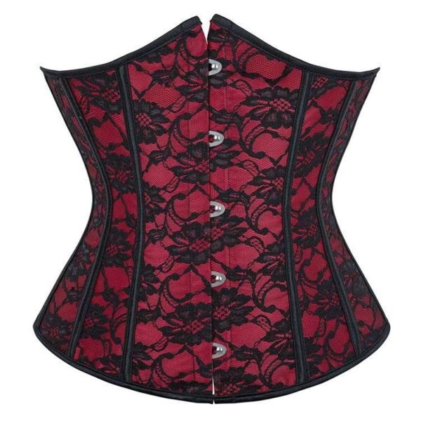 Red Lace-Up Boned Jacquard Brocade Waist Training Underbust Corset corsetstop.com