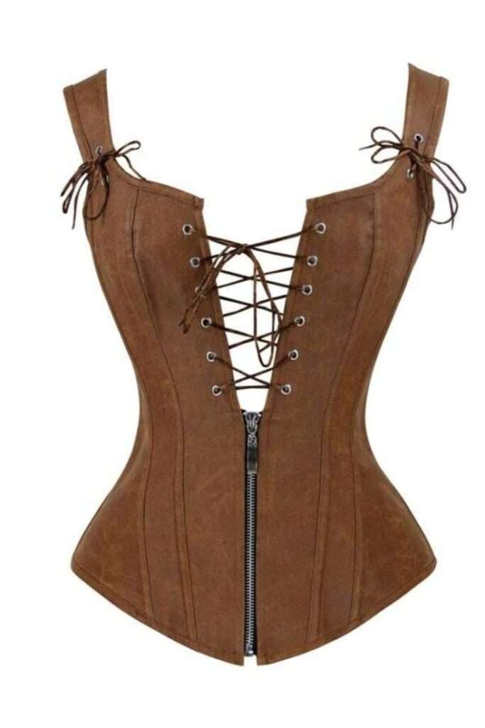 Lace Up Vintage Boned Bustier Steampunk Corset with Garters corsetstop.com