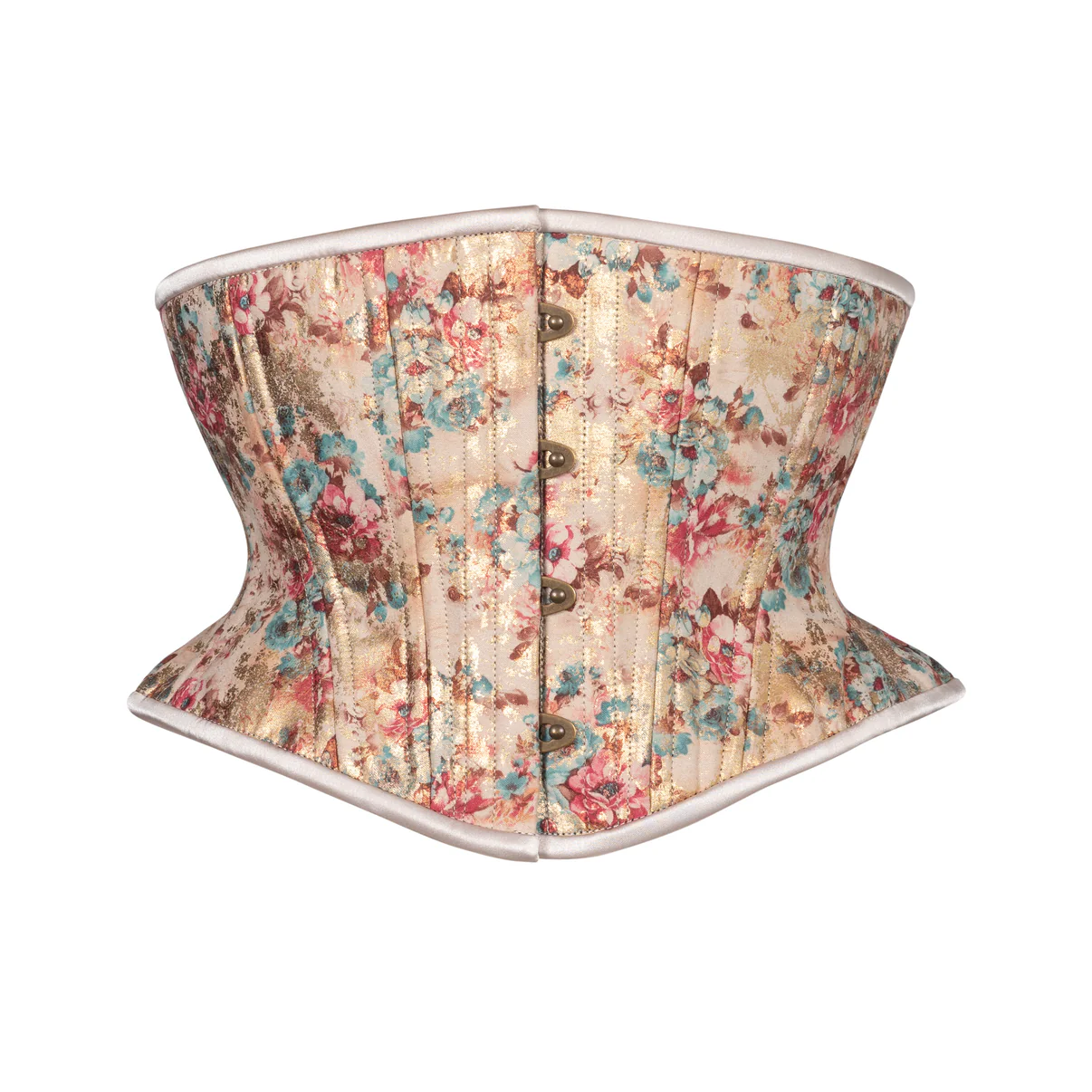 Pink Floral Hourglass Short Corset, Printed Short Torso