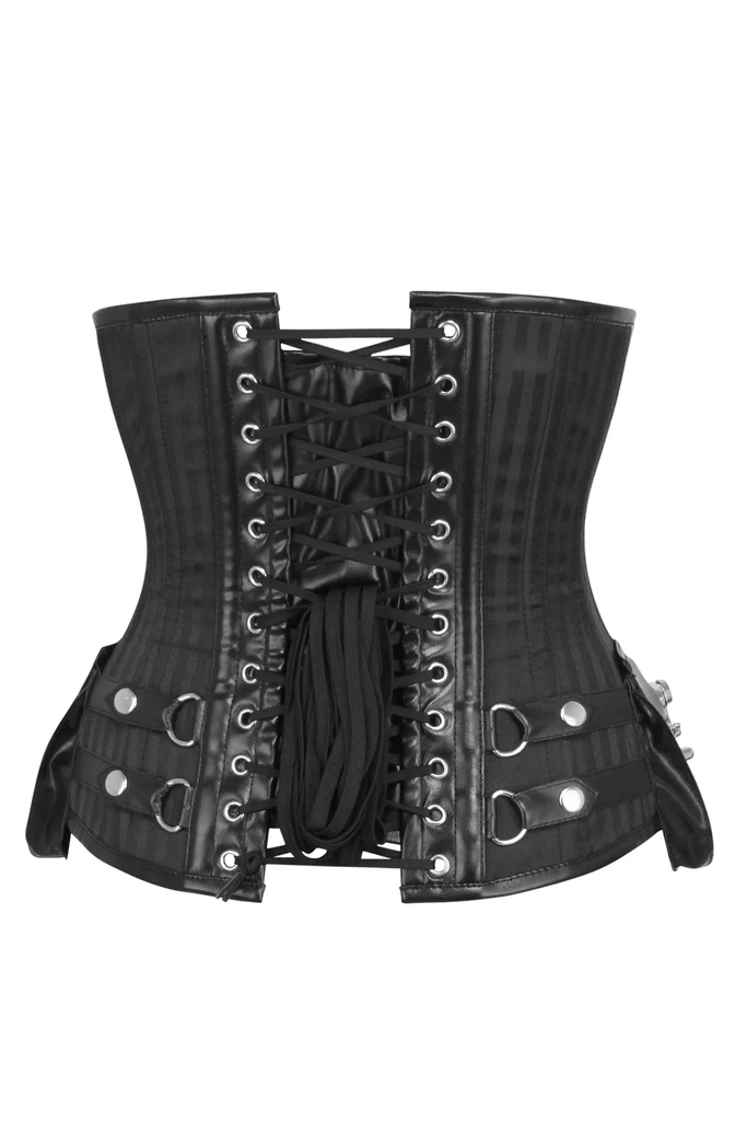 Steampunk Black Striped Underbust Corset with Pockets