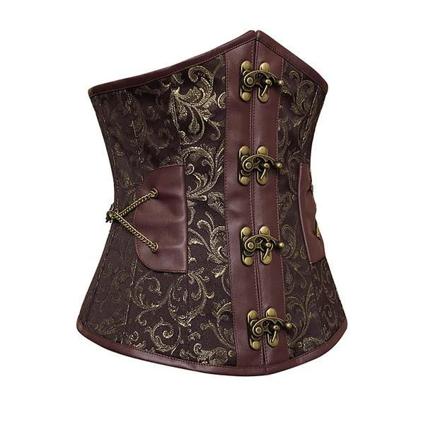 Brocade Steampunk Underbust Corset Top With Buckle Front