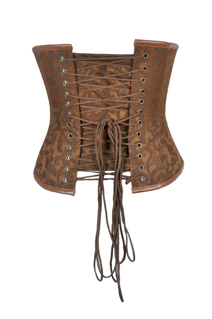 Brown Brocade and Leather Steampunk Corset With Zipper