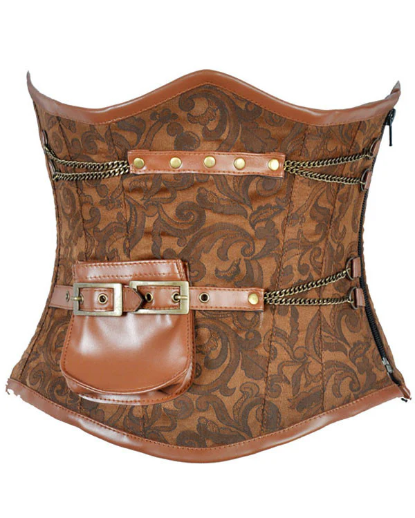 Brown Steampunk Pocket Style Underbust Corset