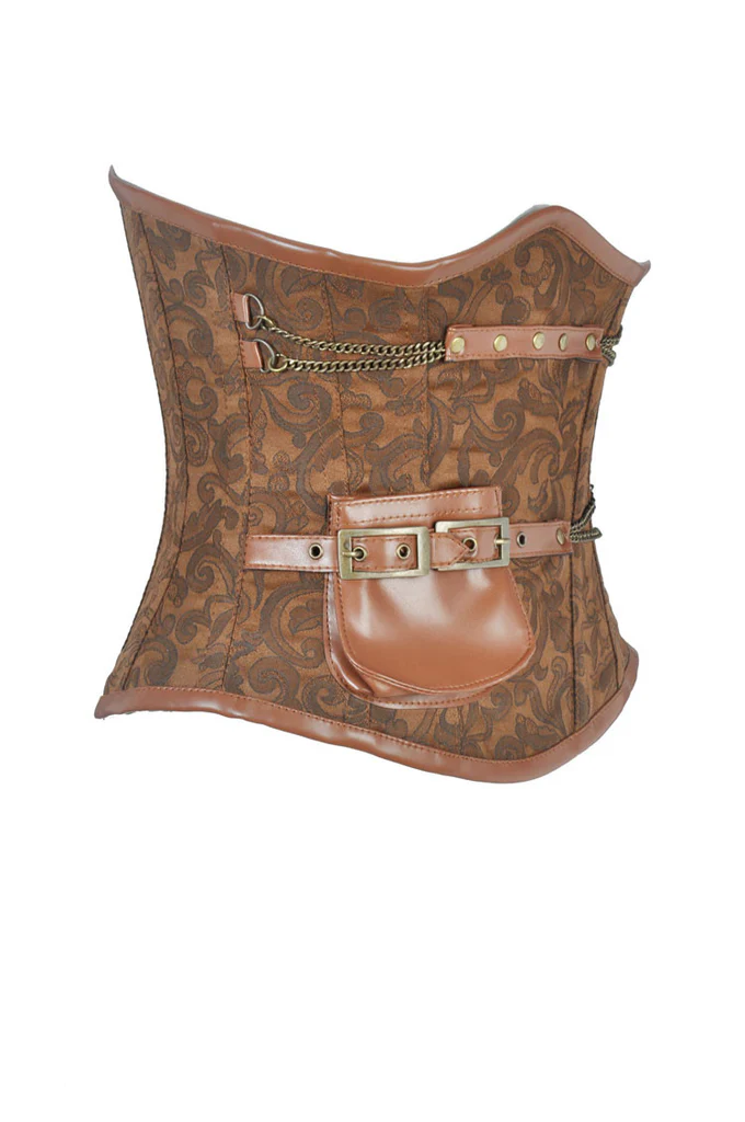 Brown Steampunk Pocket Style Underbust Corset