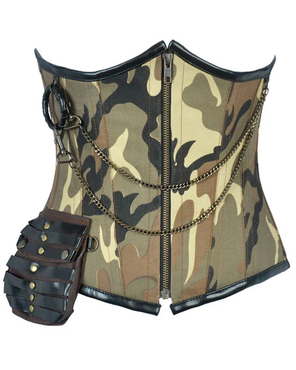 Steampunk Underbust Corset With Leather Stipe Pocket