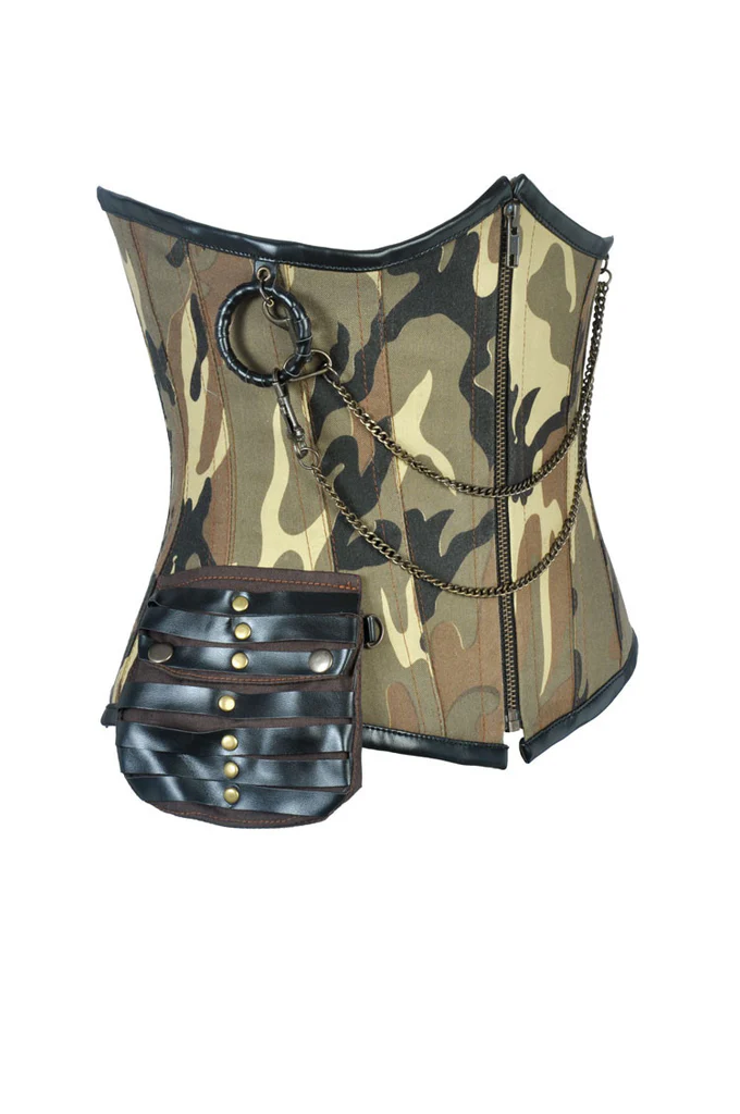 Steampunk Underbust Corset With Leather Stipe Pocket