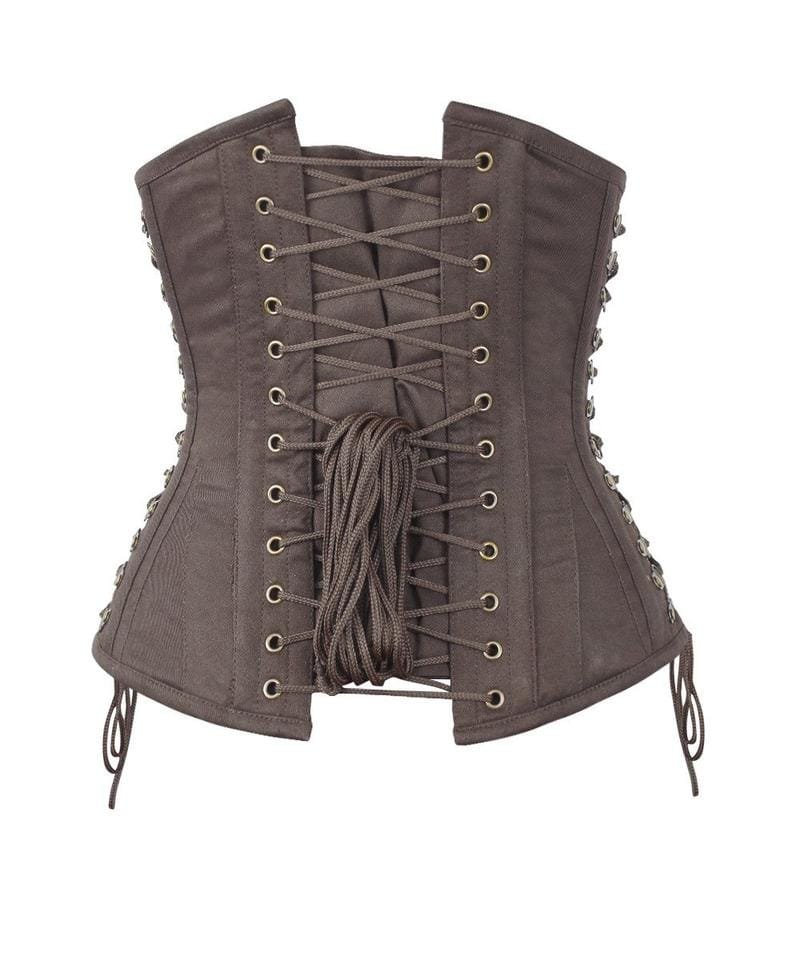 Brown Steampunk Cotton Underbust Corset with Criss Cross