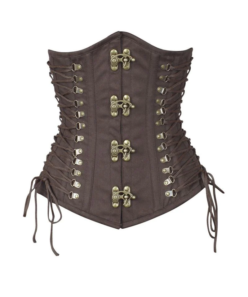 Brown Steampunk Cotton Underbust Corset with Criss Cross