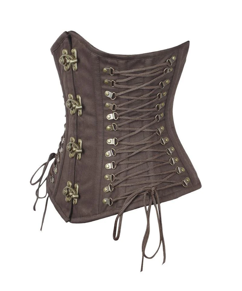 Brown Steampunk Cotton Underbust Corset with Criss Cross