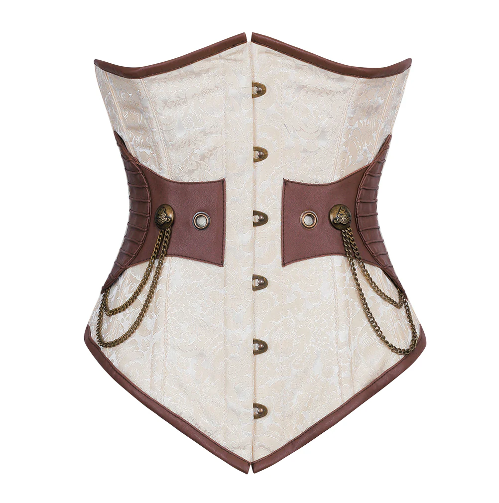 Ivory Brocade Steampunk Longline Underbust Corset
