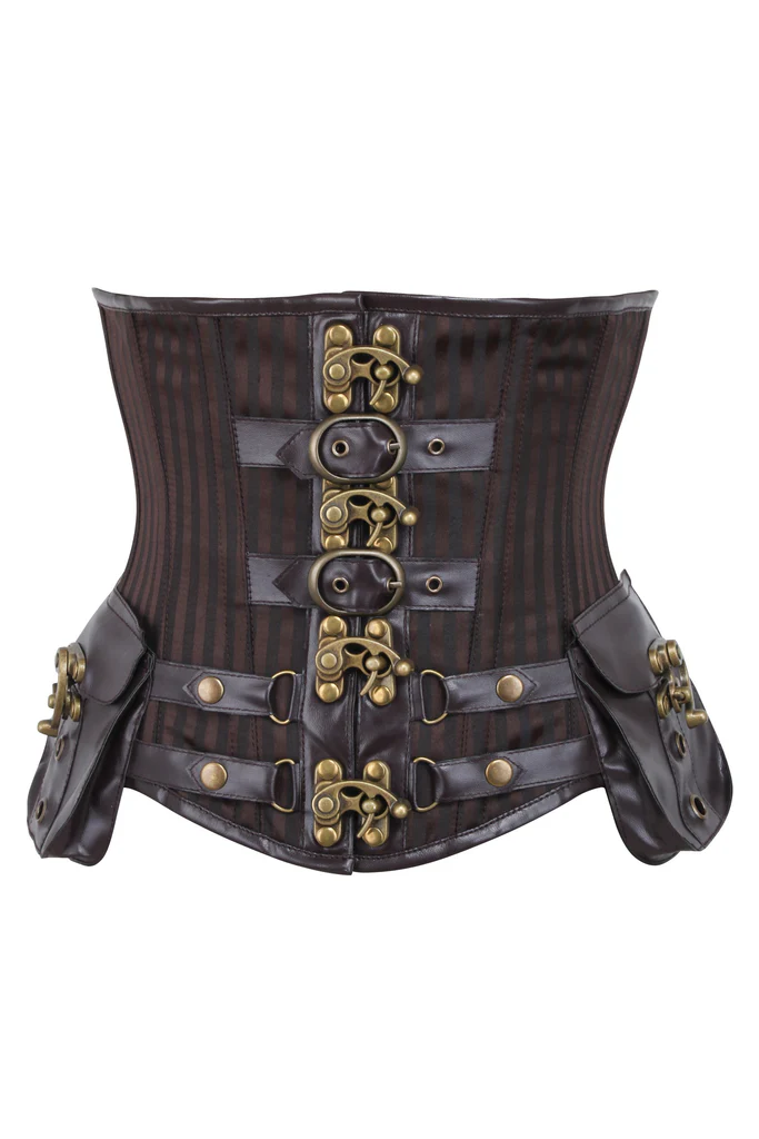Steampunk Brown Striped Underbust Corset with Pockets