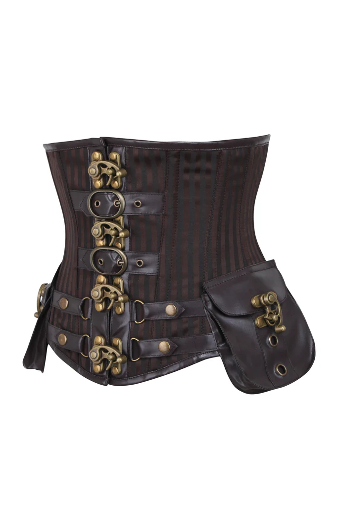 Steampunk Brown Striped Underbust Corset with Pockets