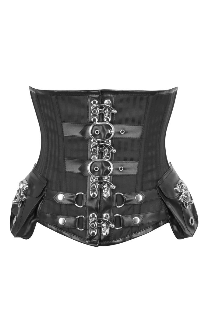 Steampunk Black Striped Underbust Corset with Pockets