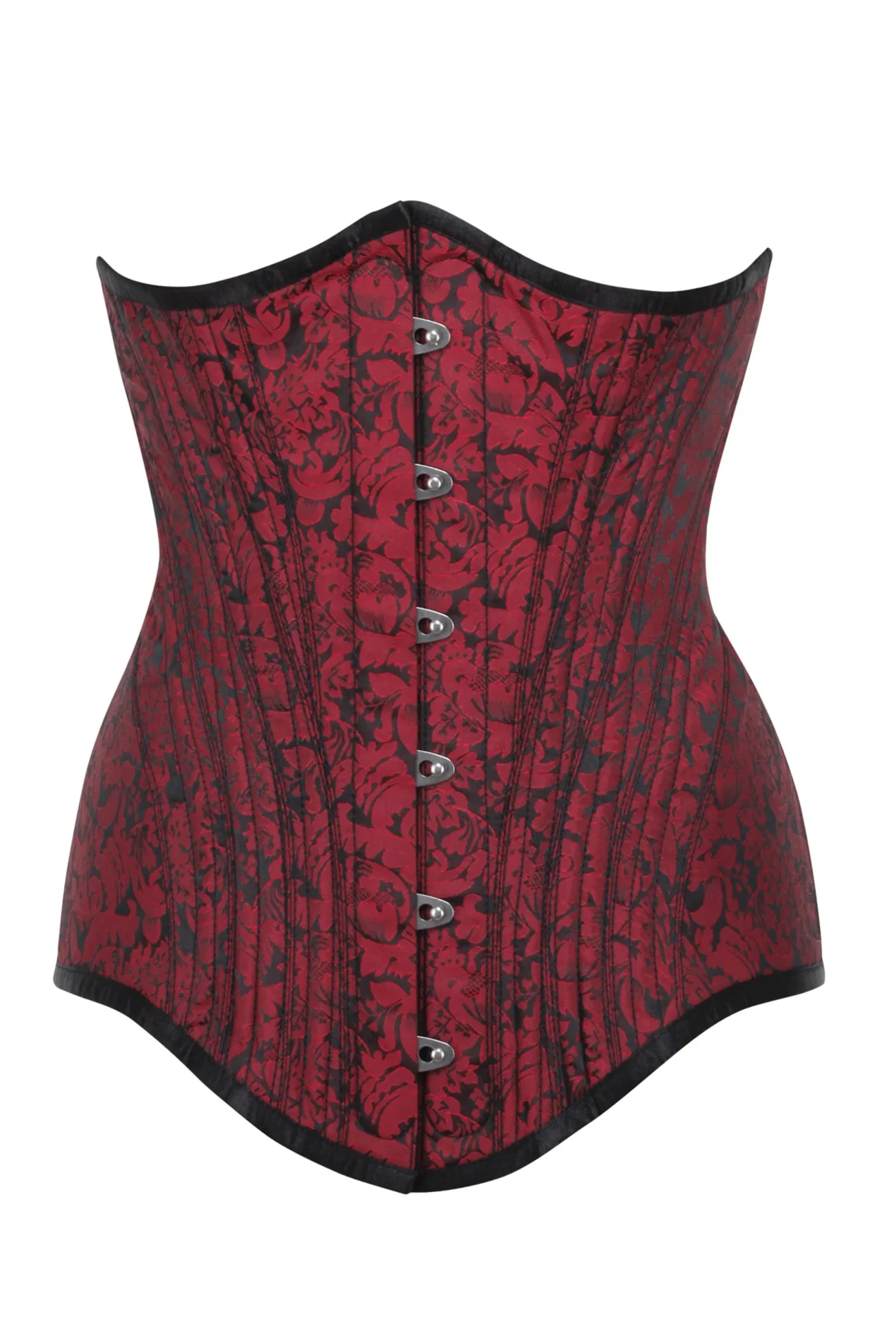 Red and Black Brocade Longline Plus Size Underbust Corset