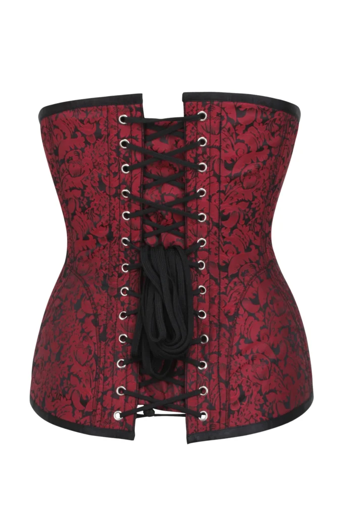 Red and Black Brocade Longline Plus Size Underbust Corset