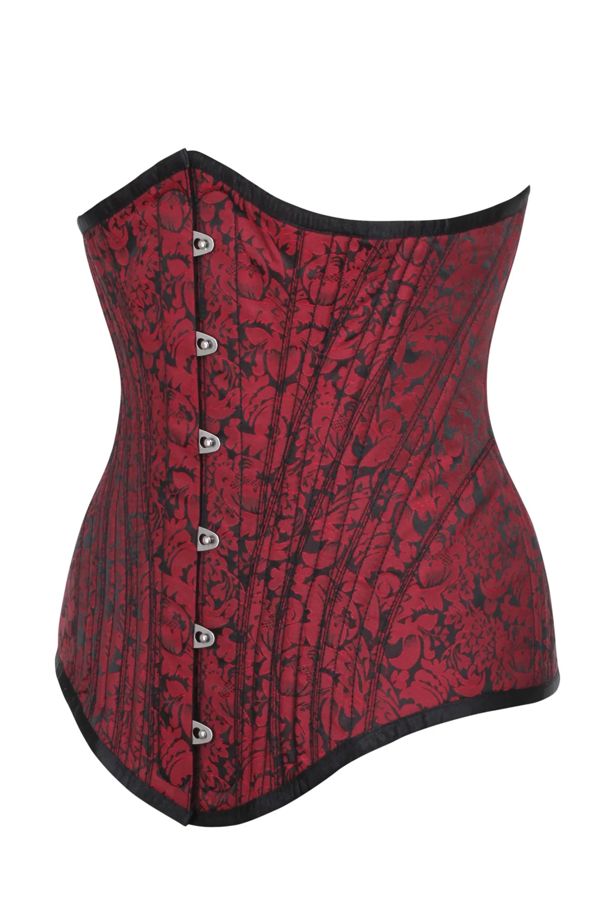 Red and Black Brocade Longline Plus Size Underbust Corset