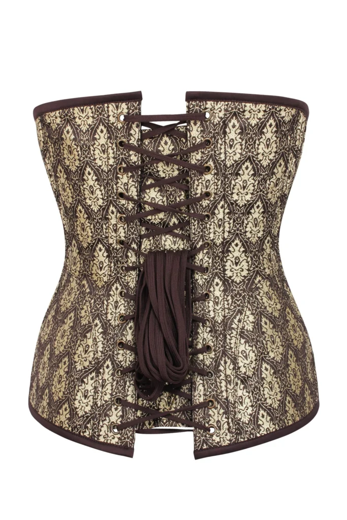 Longline Brown and Gold Brocade Underbust Corset