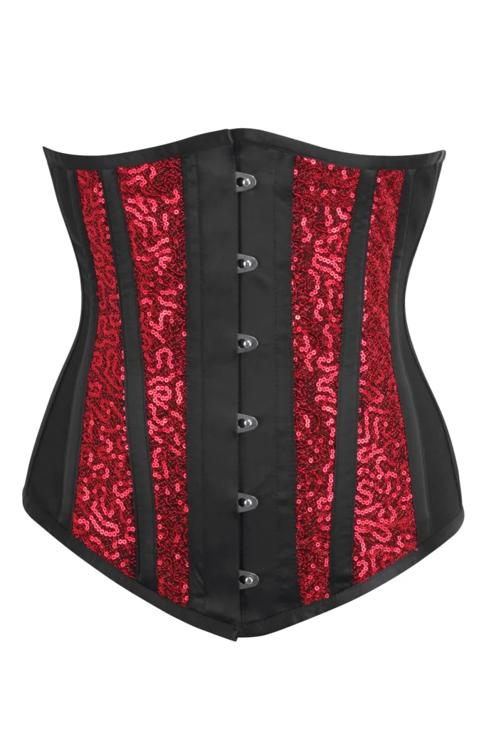 Black and Red Underbust Corset with Sequins