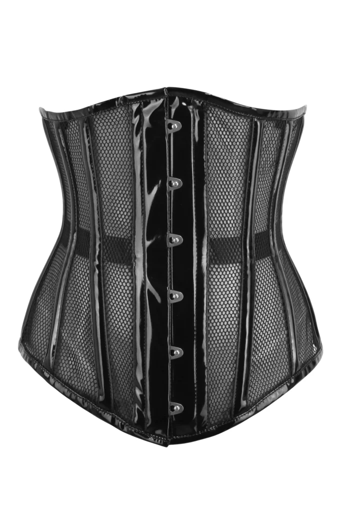 Black PVC Mesh Underbust Plus Size Longline Corset