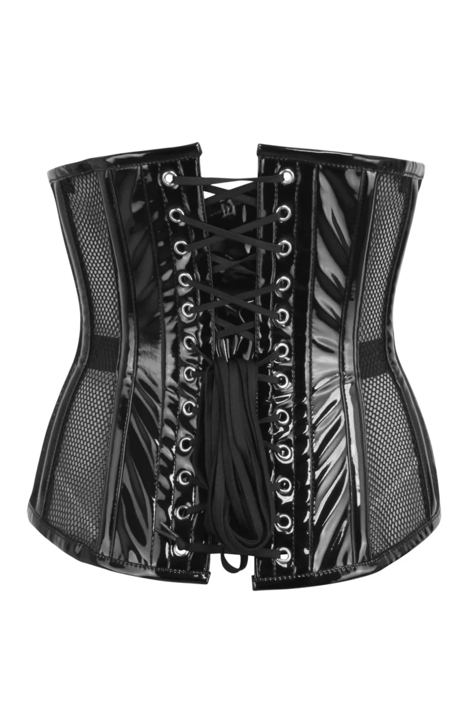 Black PVC Mesh Underbust Plus Size Longline Corset