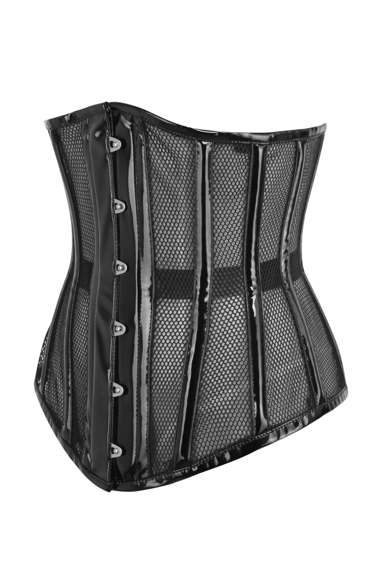 Black PVC Mesh Underbust Plus Size Longline Corset