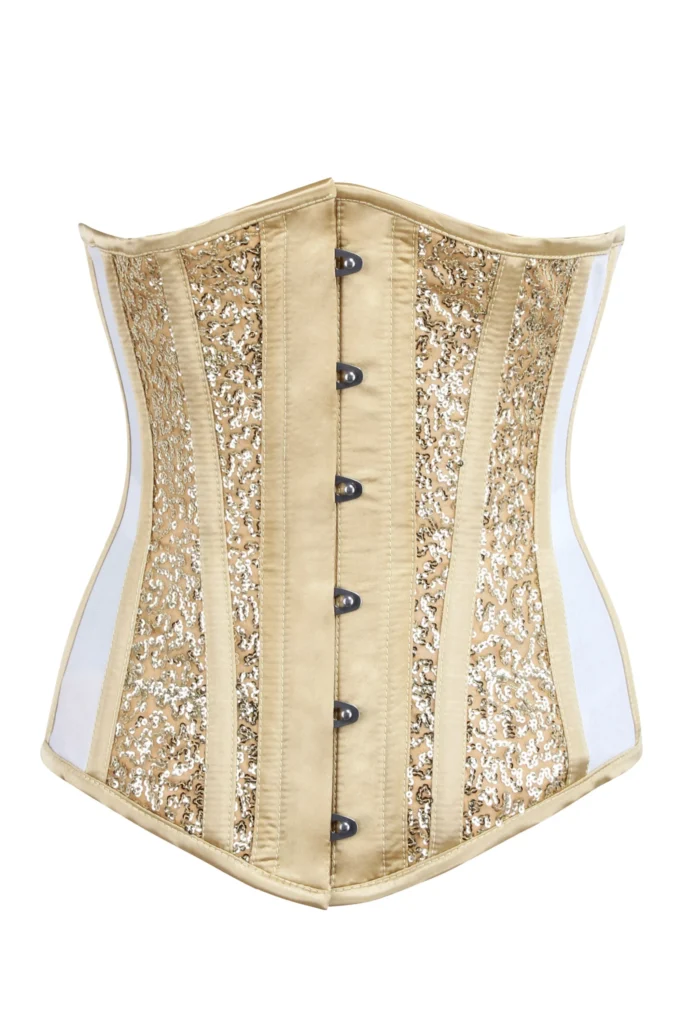 Longline Gold Sequin and Mesh Panel Underbust Corset