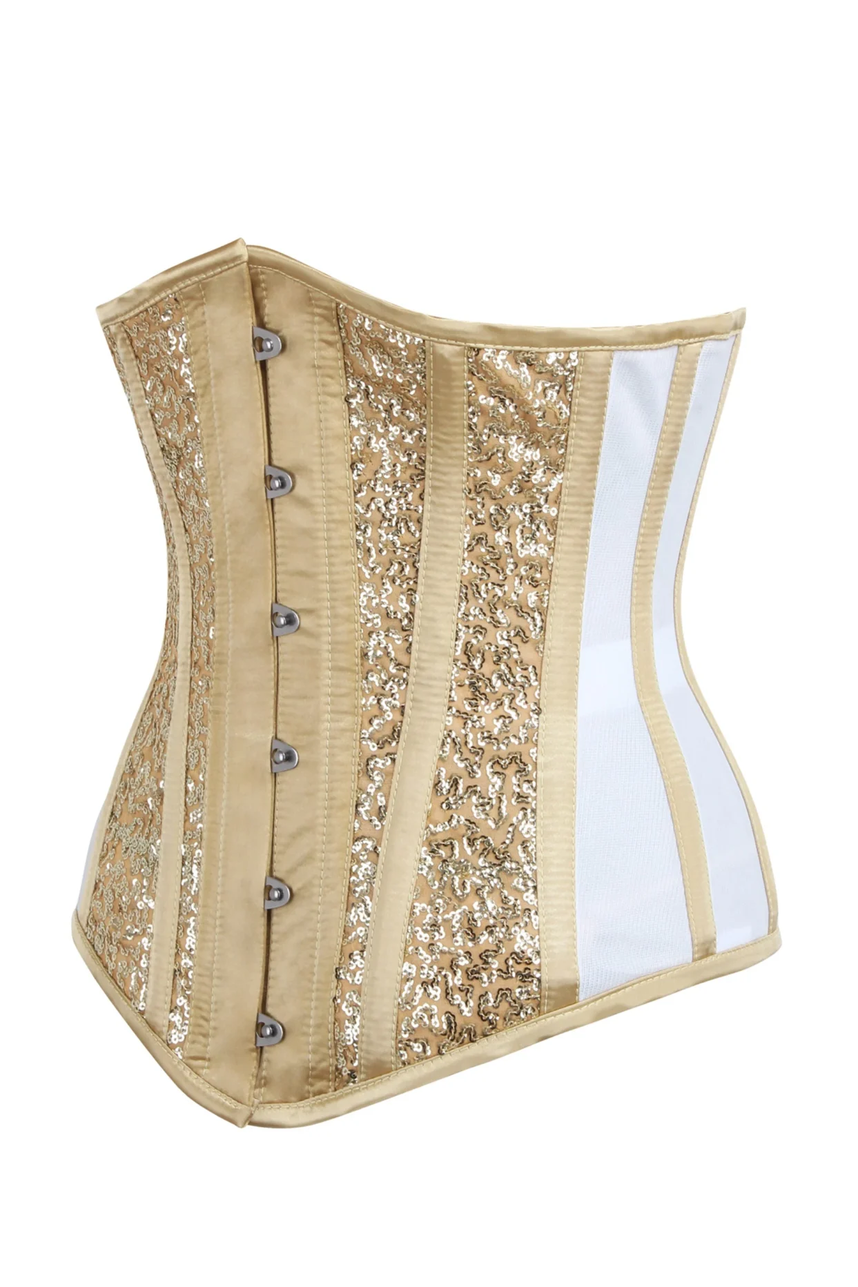 Longline Gold Sequin and Mesh Panel Underbust Corset