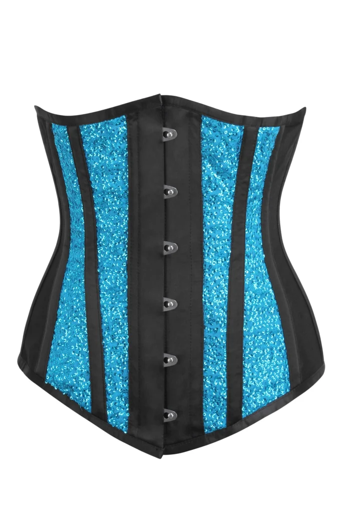 Longline Aqua Sequin and Mesh Panel Underbust Corset