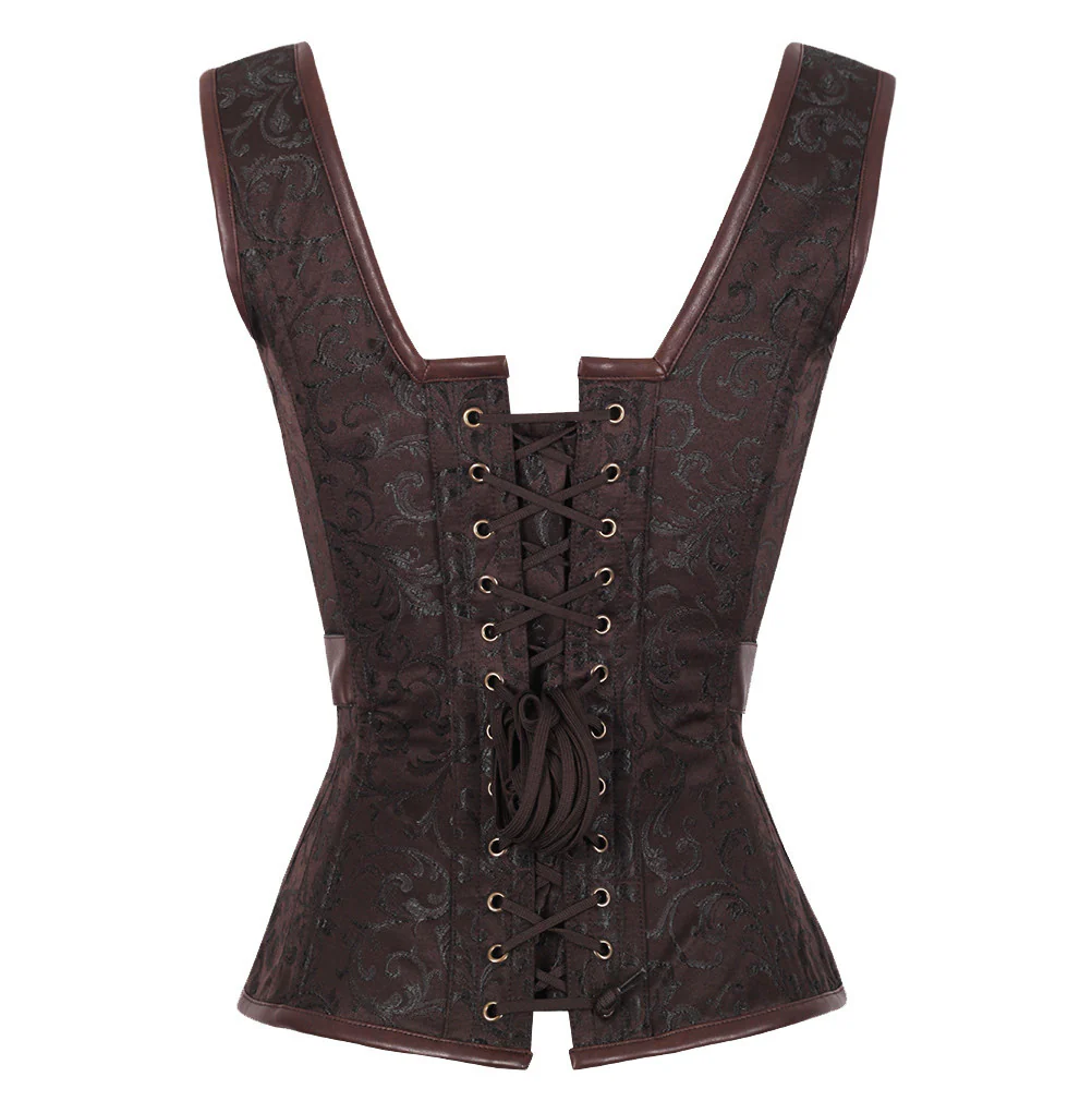 Brown Steampunk Overbust Corset with Shoulder Straps