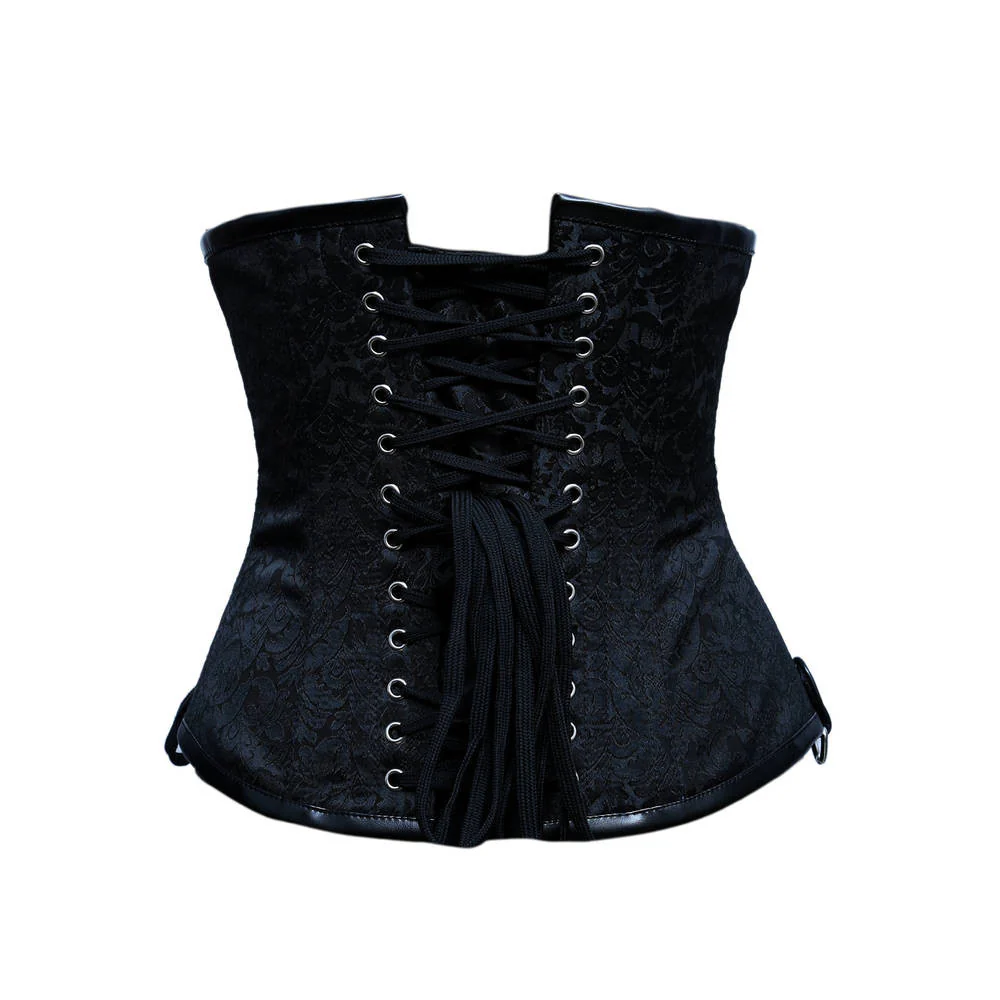 Black Brocade Steampunk Underbust Corset Top With Chains
