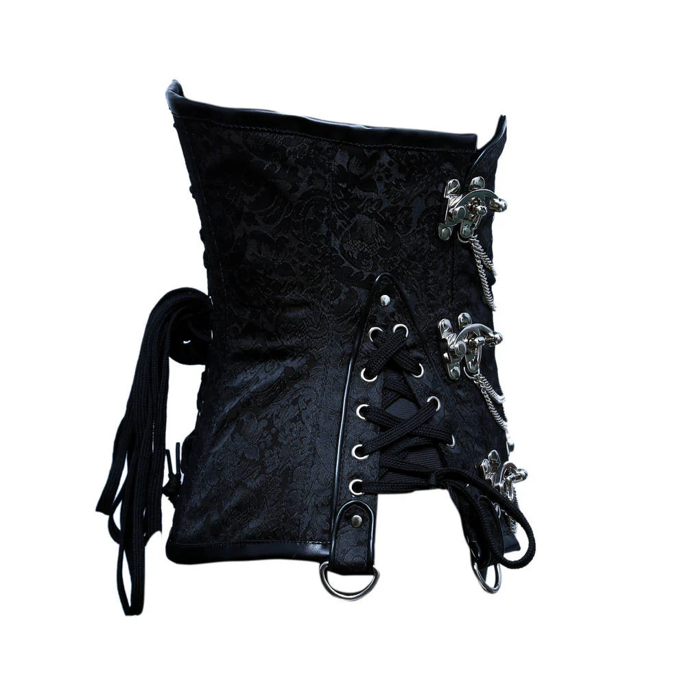 Black Brocade Steampunk Underbust Corset Top With Chains