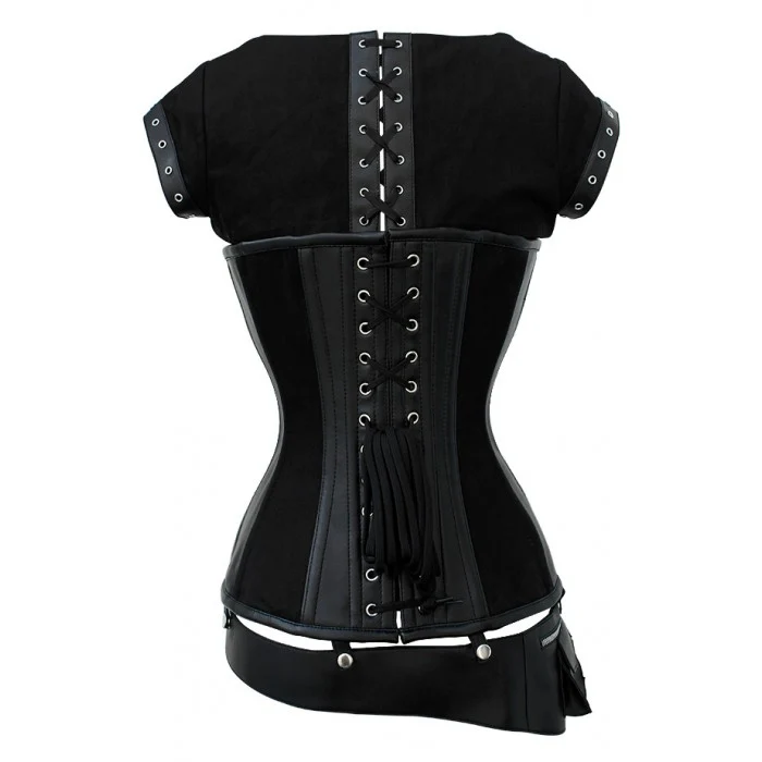 Black Steampunk Overbust Corset Top With Sleeves