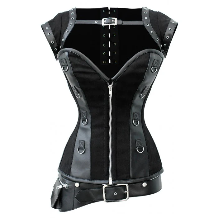 Black Steampunk Overbust Corset Top With Sleeves
