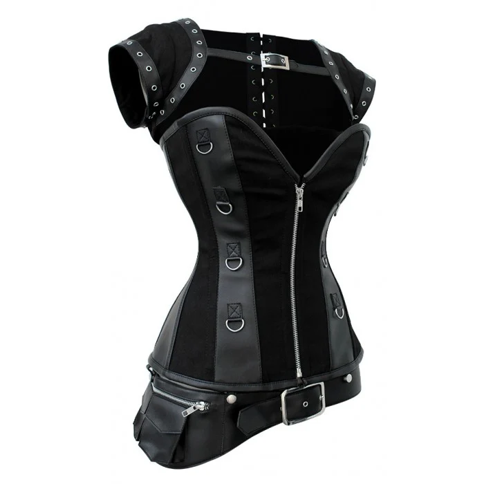 Black Steampunk Overbust Corset Top With Sleeves