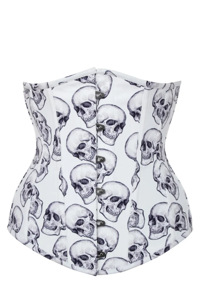 White And Grey Skull Gothic Longline Underbust Corset