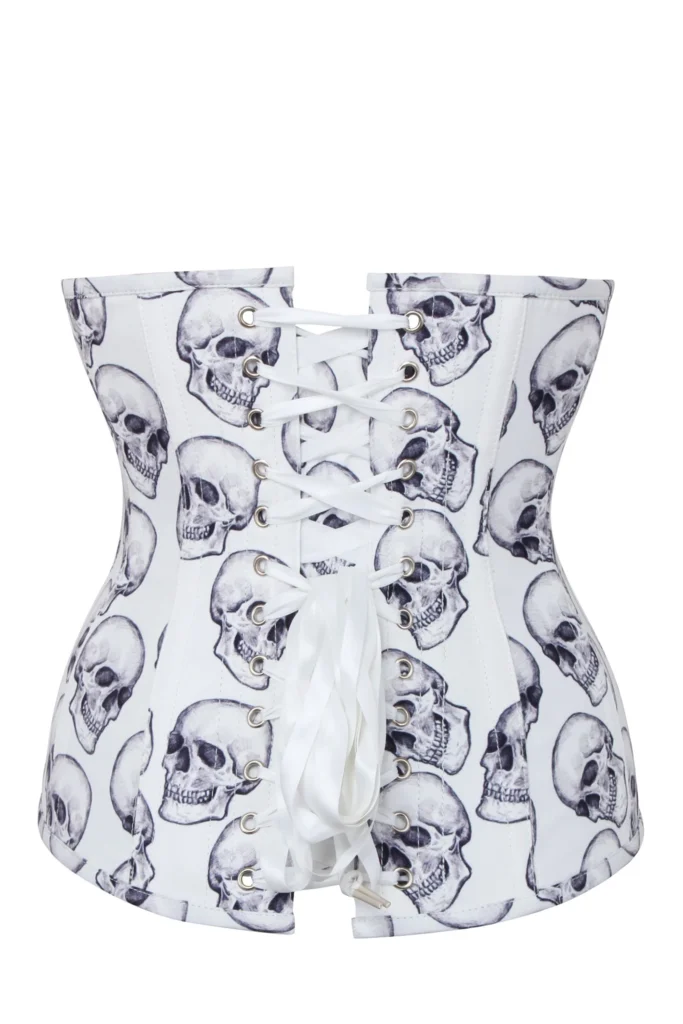 White And Grey Skull Gothic Longline Underbust Corset