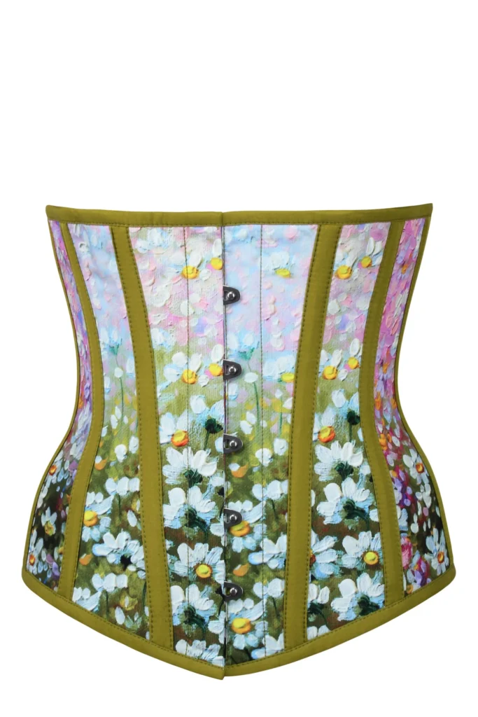 Olive Green Daisy Print Plus Size Underbust Corset