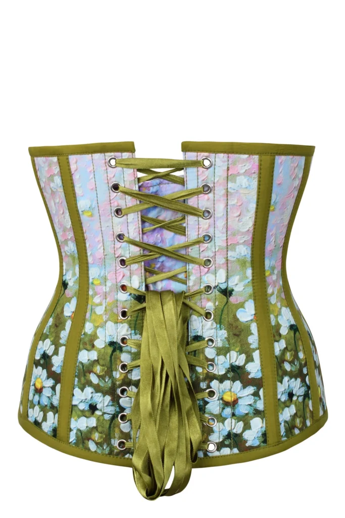 Olive Green Daisy Print Plus Size Underbust Corset