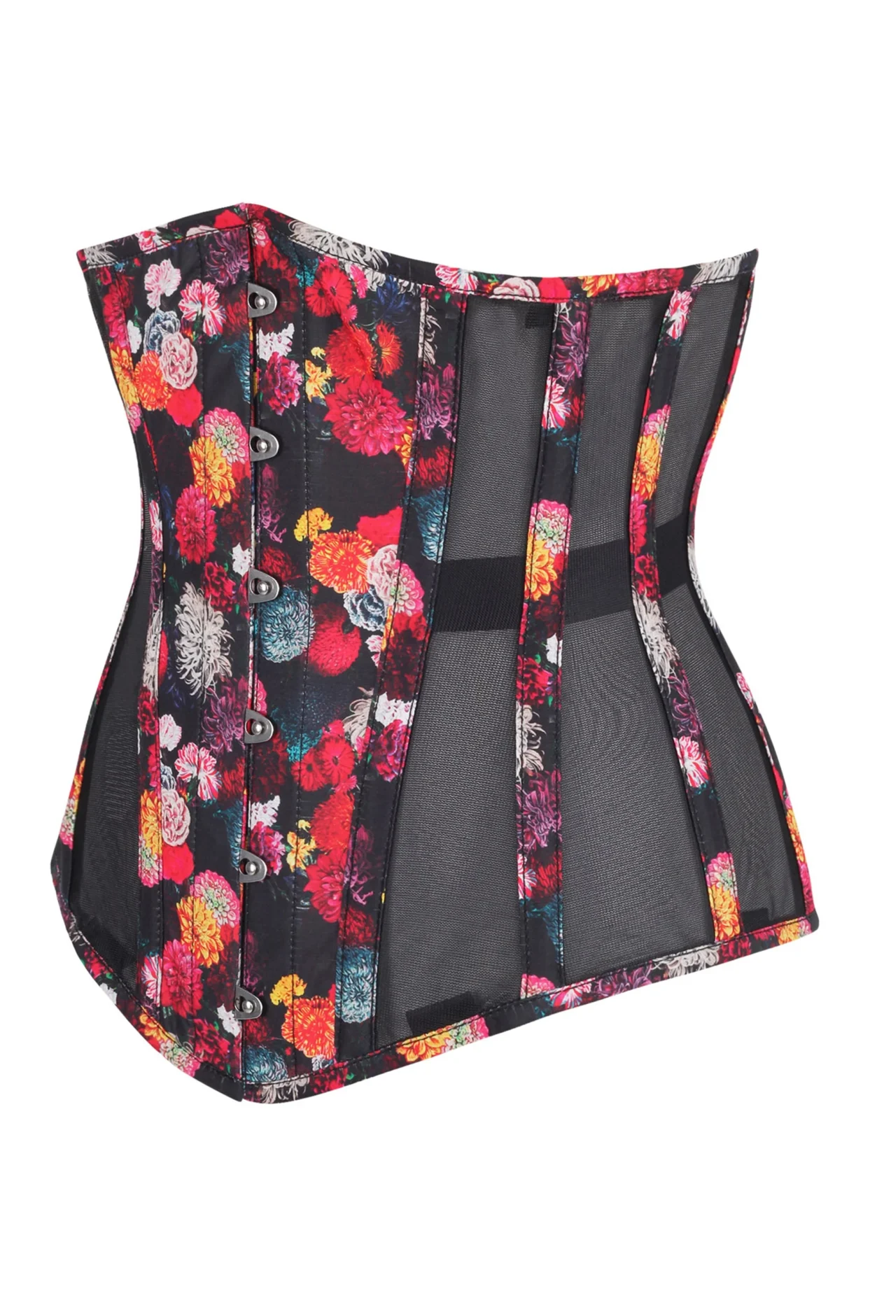 Floral Print Longline Underbust Corset with Mesh Panels