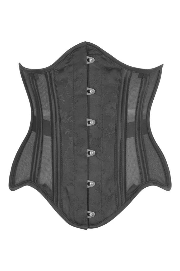 Black Brocade Plus Size Underbust Corset with Mesh Panels