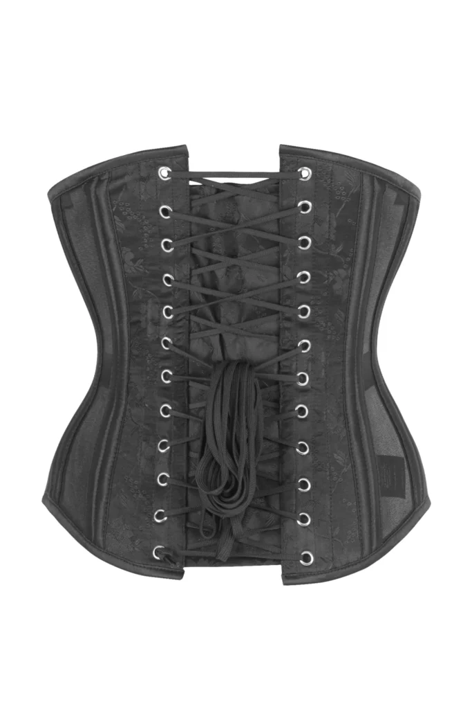 Black Brocade Plus Size Underbust Corset with Mesh Panels