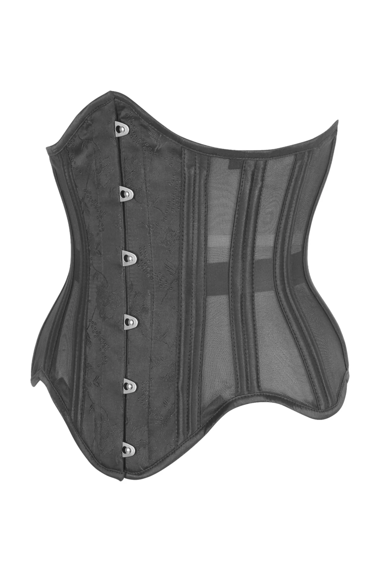 Black Brocade Plus Size Underbust Corset with Mesh Panels