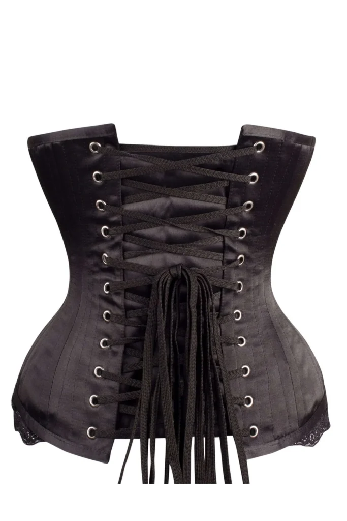 Black Satin Longline Underbust with Lace and Ribbon Bow