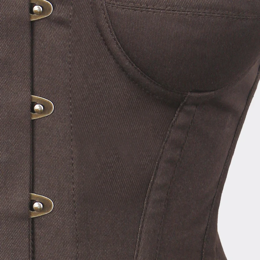 Brown Cotton Brown Overbust Corset with Cups