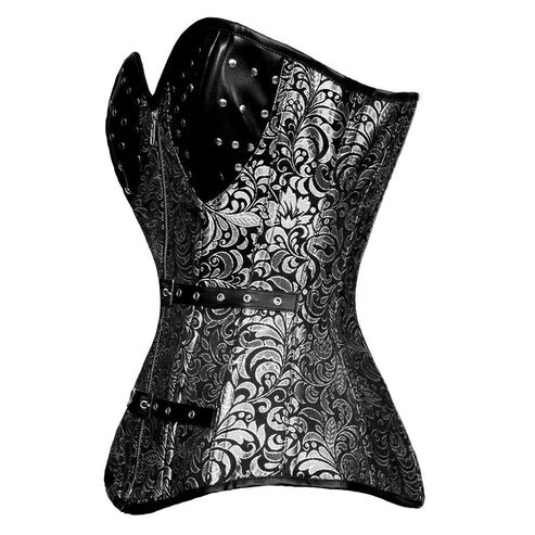 Silver Steel Boned Gothic Longlined Overbust Corset Silver Steel Boned Gothic Longlined Overbust Corset